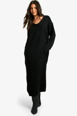 Maxi Dresses|Jumper Dresses*boohoo Slouchy Soft Knit Maxi Knitted Dress black