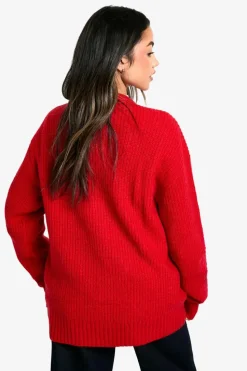 Cardigans|Jumpers & Cardigans*boohoo Slouchy Soft Knit Oversized Boyfriend Cardigan red