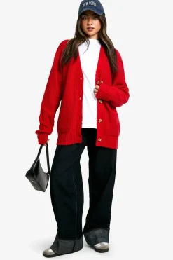 Cardigans|Jumpers & Cardigans*boohoo Slouchy Soft Knit Oversized Boyfriend Cardigan red