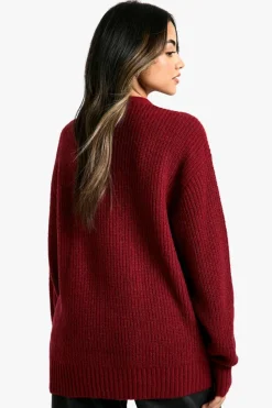 Cardigans|Knitwear*boohoo Slouchy Soft Knit Oversized Boyfriend Cardigan berry
