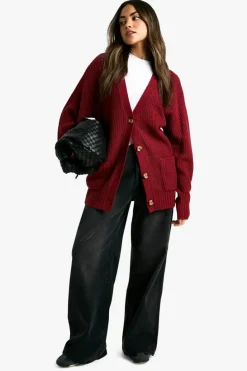 Cardigans|Knitwear*boohoo Slouchy Soft Knit Oversized Boyfriend Cardigan berry