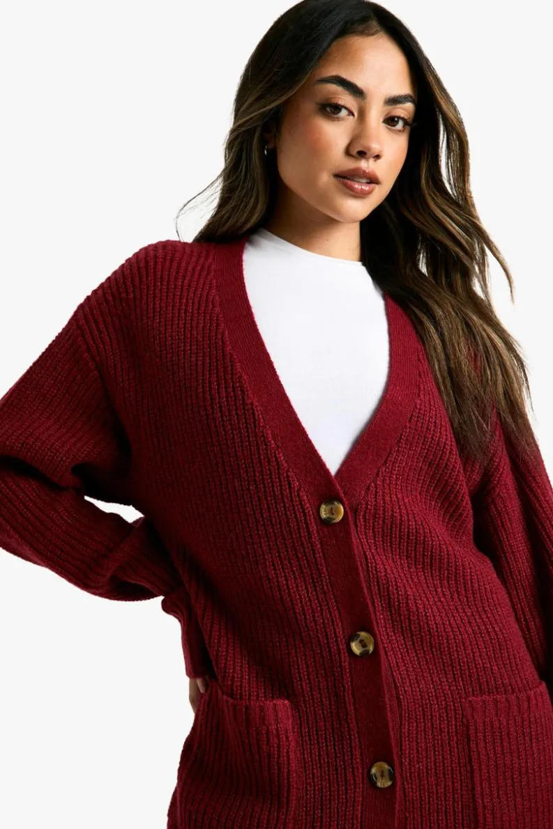Cardigans|Knitwear*boohoo Slouchy Soft Knit Oversized Boyfriend Cardigan berry