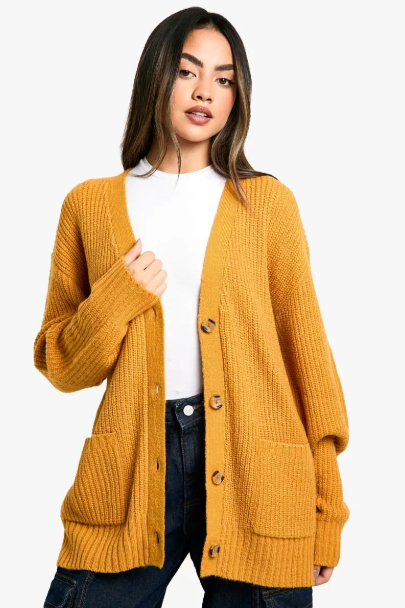 Cardigans|Jumpers & Cardigans*boohoo Slouchy Soft Knit Oversized Boyfriend Cardigan mustard