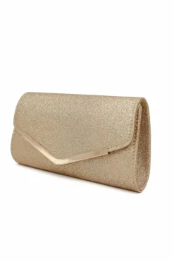 Clutch Bags*Kitise Small Shiny V Shape Glitter Envelope Clutch Bag With Chain Strap Gold