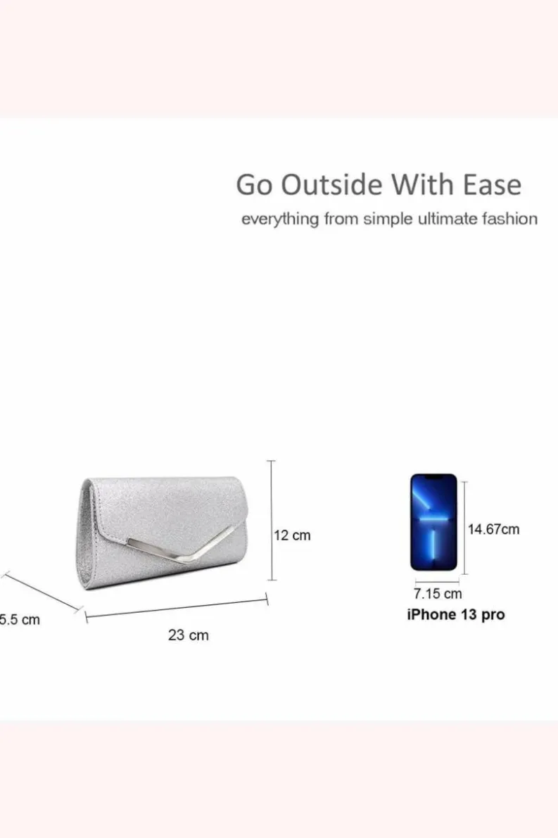 Clutch Bags*Kitise Small Shiny V Shape Glitter Envelope Clutch Bag With Chain Strap Gold