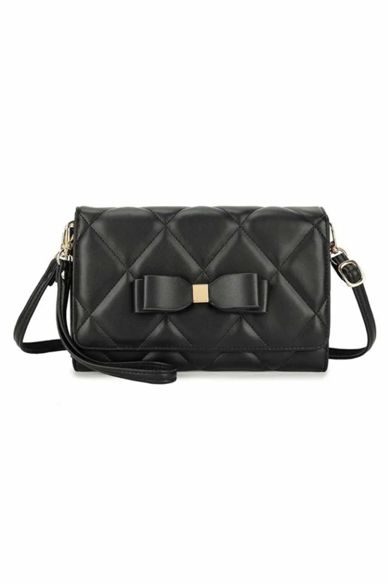 Cross-Body Bags*Kitise Small Bow Design Multifunctional Multi Slot Purse Clutch Messenger Crossbody Bag Black