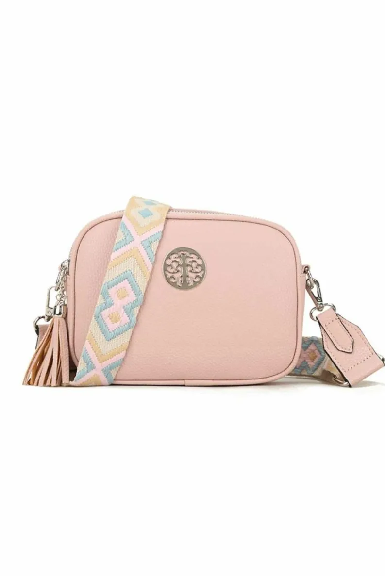 Cross-Body Bags|Handbags*Kitise Small Double Zip Crossbody Metal Badge Camera Bag With Canvas Strap Pink