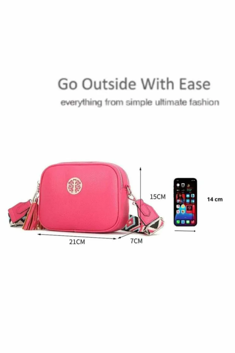 Cross-Body Bags|Handbags*Kitise Small Double Zip Crossbody Metal Badge Camera Bag With Canvas Strap Pink