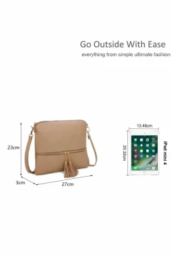 Cross-Body Bags|Handbags*Kitise Small Flat Tassel Accent Front Pocket Crossbody Handbag Black