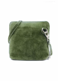 Cross-Body Bags|Handbags*Kitise Small Genuine Italian Suede Leather Zip Around Crossbody Bag Dark Green