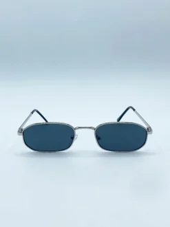 Sunglasses*SVNX Small Metal Oval Frame in with Black Lenses Silver