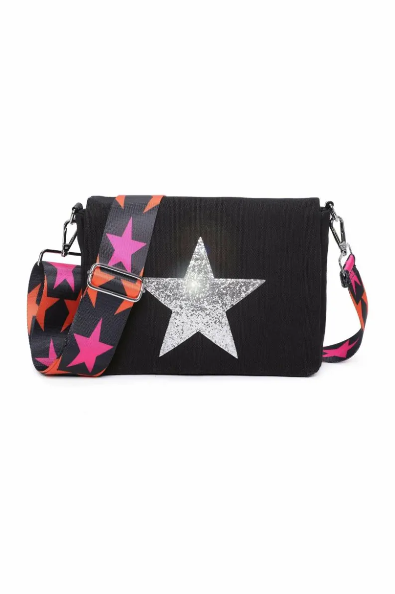 Cross-Body Bags*Kitise Small Shiny Glitter Star Canvas Crossbody Bag Black