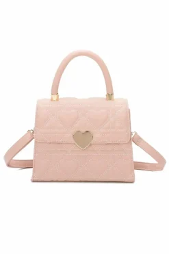 Cross-Body Bags|Handbags*Kitise Small Stylish Top Handle Removable Strap Heart Accent Quilted Crossbody Bag Clutch Handbag Pink