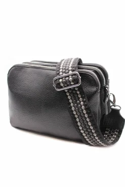 Cross-Body Bags*Kitise Small Triple Zip Messenger Crossbody Bag Canvas Strap Black