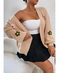 Cardigans*Azura Exchange Smoke Gray Floral Applique Drop Shoulder Bubble Sleeve Cardigan Multi
