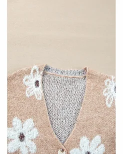 Cardigans*Azura Exchange Smoke Gray Floral Print V Neck Knitted Button up Cardigan Multi