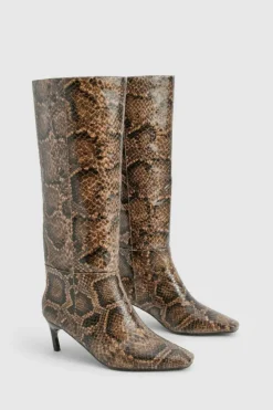 Over The Knee Boots|Knee High Boots*boohoo Print Low Square Toe Knee High Boots snake