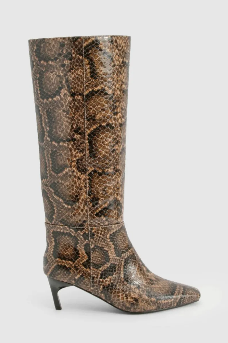 Over The Knee Boots|Knee High Boots*boohoo Print Low Square Toe Knee High Boots snake
