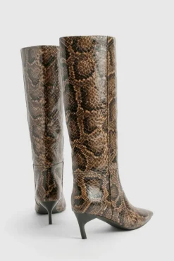 Over The Knee Boots|Knee High Boots*boohoo Print Low Square Toe Knee High Boots snake