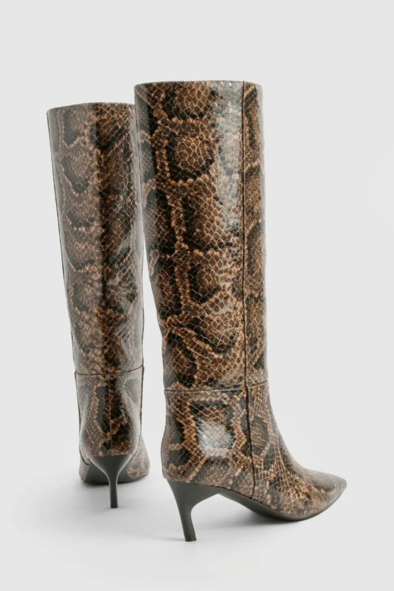 Over The Knee Boots|Knee High Boots*boohoo Print Low Square Toe Knee High Boots snake
