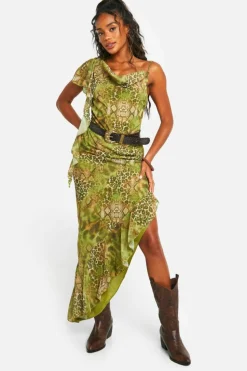 Maxi Dresses|Dresses*boohoo Snake Printed Cowl Neck Maxi Dress green