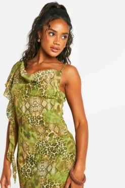 Maxi Dresses|Dresses*boohoo Snake Printed Cowl Neck Maxi Dress green