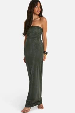 Bodycon Dresses*boohoo Snake Pu Bandeau Maxi Dress khaki