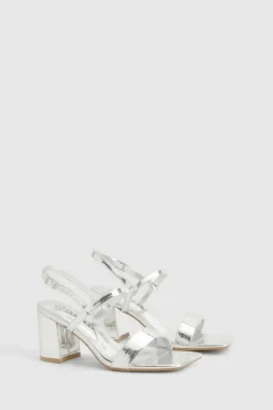 Heels*boohoo Snakeskin Barely There Block Heels silver