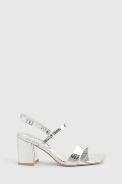 Heels*boohoo Snakeskin Barely There Block Heels silver