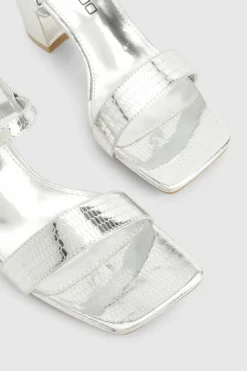 Heels*boohoo Snakeskin Barely There Block Heels silver
