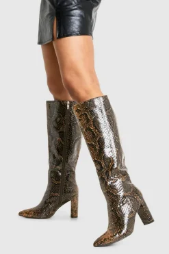 Over The Knee Boots|Knee High Boots*boohoo skin Pointed Toe Knee High Boots snake