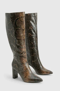 Over The Knee Boots|Knee High Boots*boohoo skin Pointed Toe Knee High Boots snake