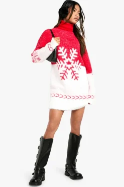 Jumper Dresses|Jumper Dresses*boohoo Snowflake Knitted Christmas Jumper Dress red