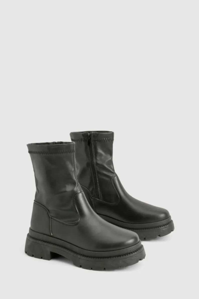Chunky Boots|Ankle Boots*boohoo Sock Detail Chunky Ankle Boot black