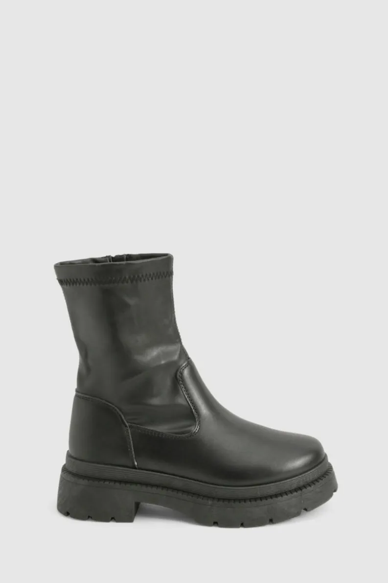 Chunky Boots|Ankle Boots*boohoo Sock Detail Chunky Ankle Boot black
