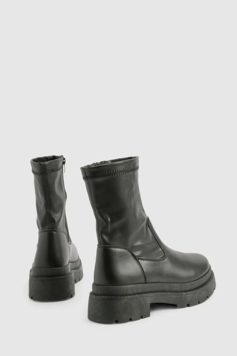 Chunky Boots|Ankle Boots*boohoo Sock Detail Chunky Ankle Boot black