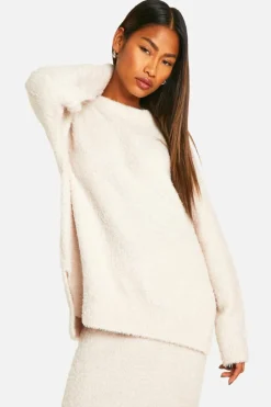 Oversized Jumpers*boohoo Soft Borg Knitted Oversized Crew Neck Jumper ecru