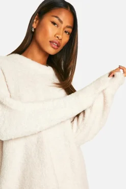 Oversized Jumpers*boohoo Soft Borg Knitted Oversized Crew Neck Jumper ecru