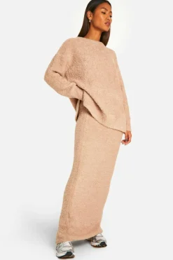 Oversized Jumpers|Jumpers*boohoo Soft Borg Knitted Oversized Crew Neck Jumper camel