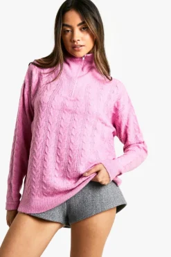 Jumpers*boohoo Soft Cable Funnel Neck Jumper pink