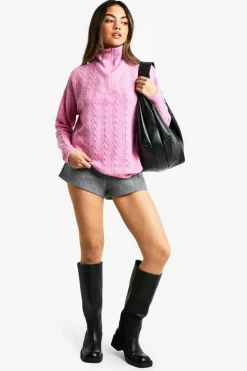 Jumpers*boohoo Soft Cable Funnel Neck Jumper pink