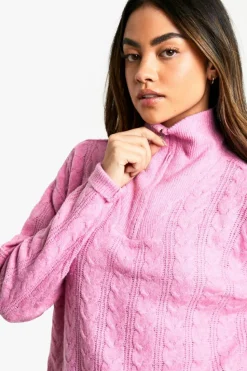Jumpers*boohoo Soft Cable Funnel Neck Jumper pink