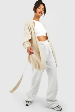 Cardigans*boohoo Soft Cable Knit Belted Cardigan camel