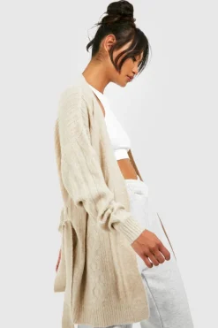 Cardigans*boohoo Soft Cable Knit Belted Cardigan camel