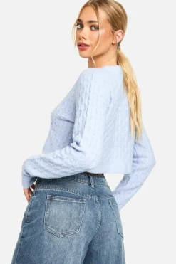 Cardigans*boohoo Soft Cable Knit Crop Cardigan blue