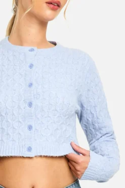 Cardigans*boohoo Soft Cable Knit Crop Cardigan blue