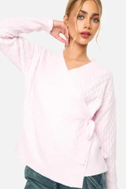 Cardigans|Up To 80% Off Winter Warmers*boohoo Soft Cable Knitted Wrap Cardigan pink