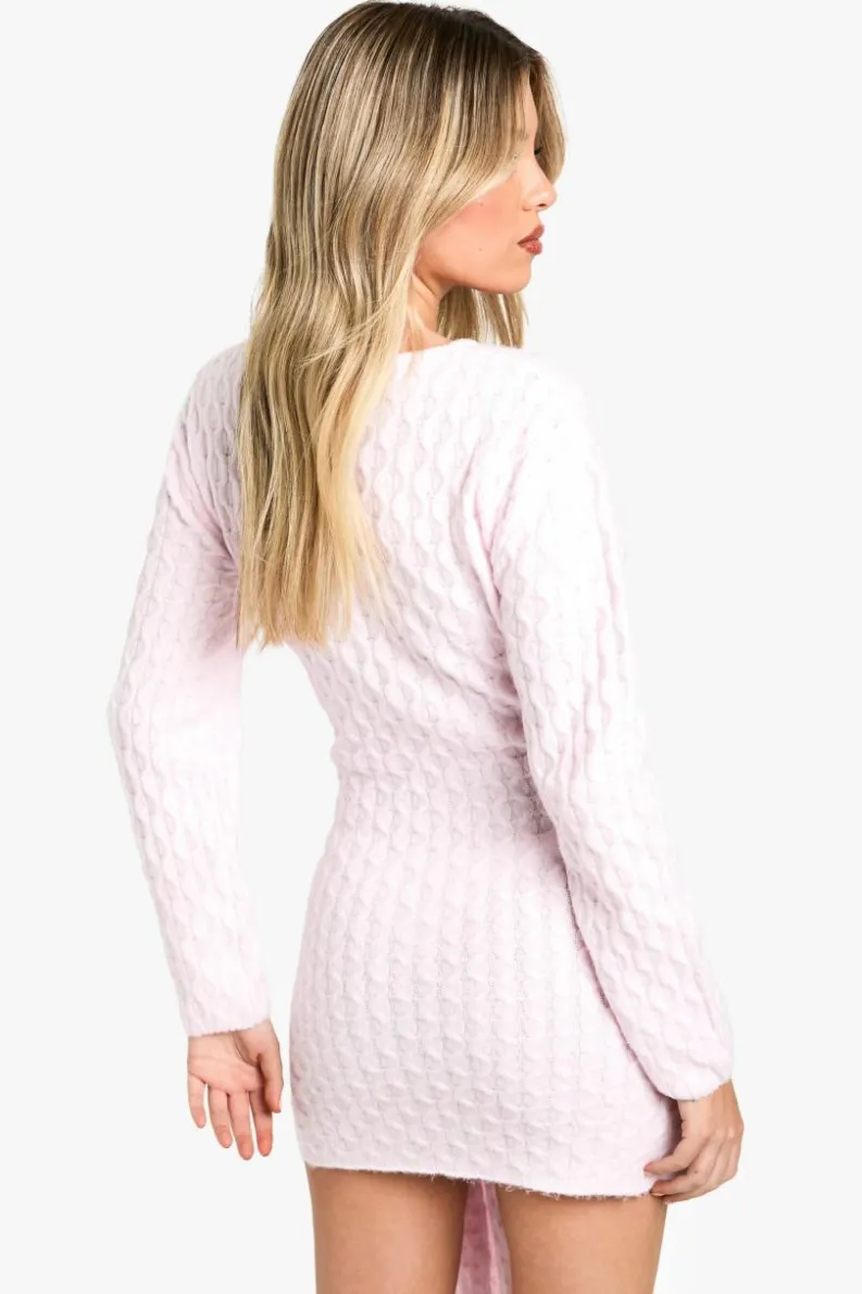 Mini Dresses|Jumper Dresses*boohoo Soft Cable Oversized Tie Detail Knitted Mini Dress pink