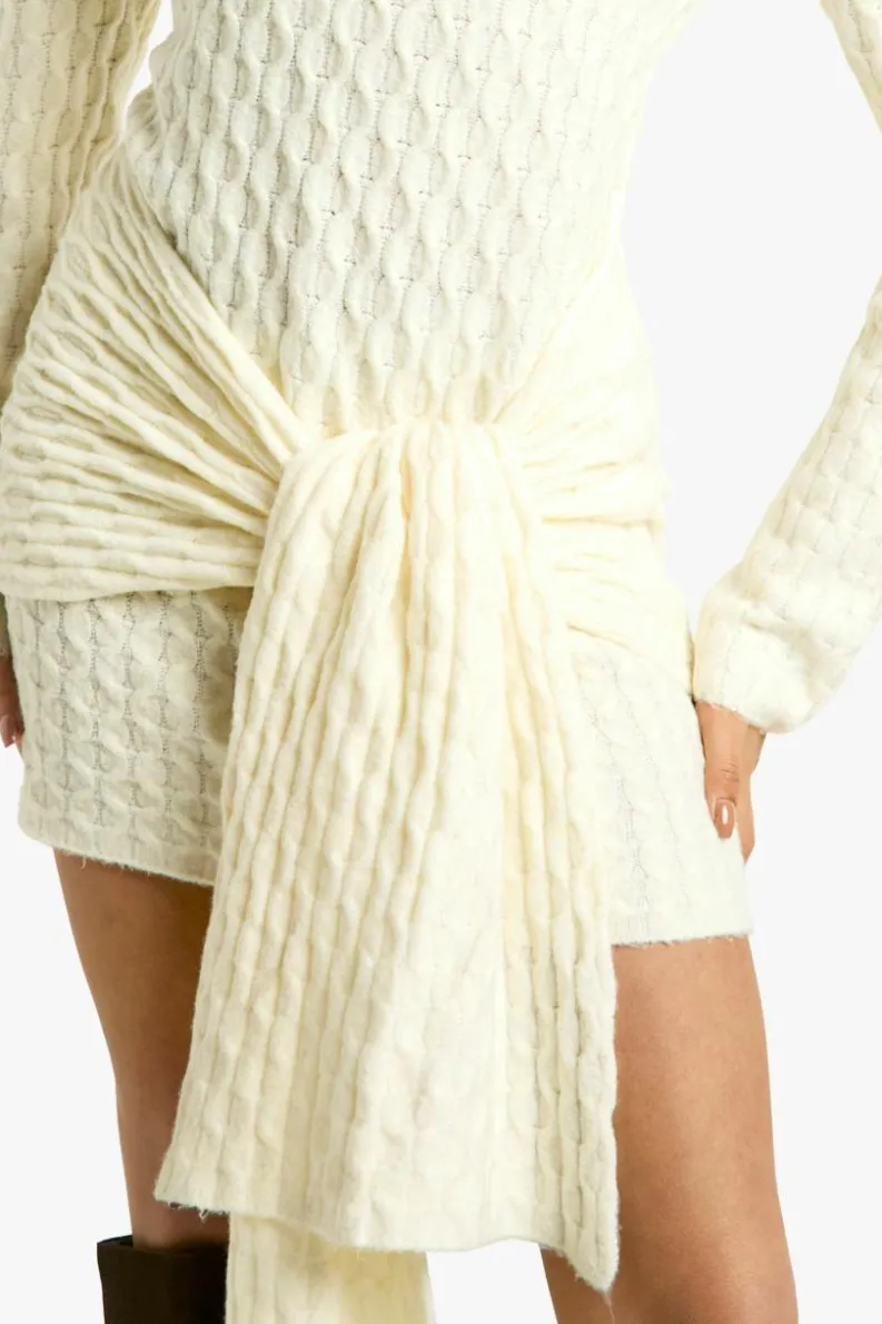 Mini Dresses|Jumper Dresses*boohoo Soft Cable Oversized Tie Detail Knitted Mini Dress cream