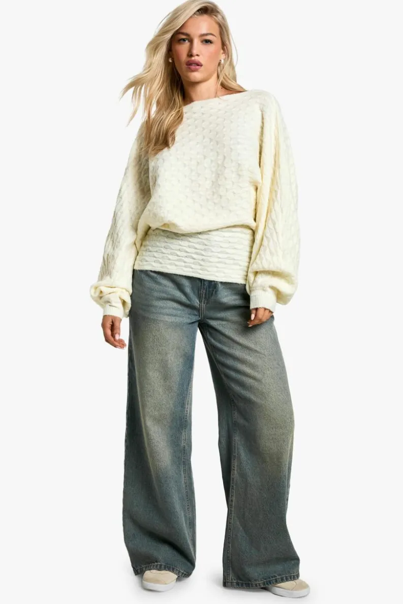 Jumpers|Up To 80% Off Winter Warmers*boohoo Soft Cable Twist Back Detail Knitted Jumper cream